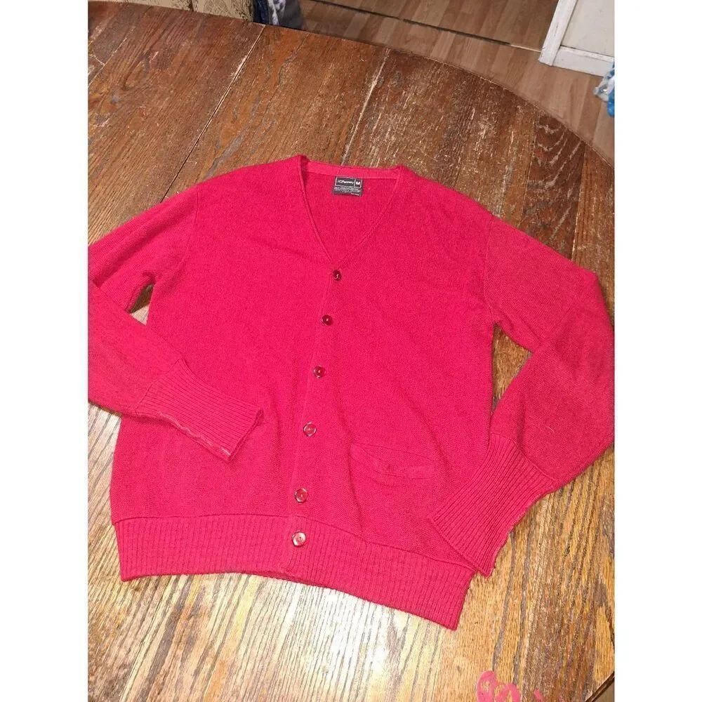 Vintage Med JCPenney Red MG Virgin Orlon Acrylic Long Sleeve Sweater Cardigan